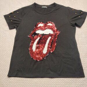 Easy Shopping & Happy Life Rolling Stones Sequined T-Shirt SZ L Beaded Sleeves